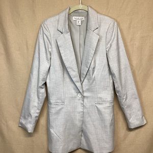 Rachel Zoe Long Line Blazer Light Gray Plaid Sz S